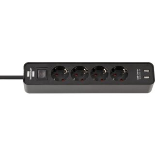Brennenstuhl Ecolor Steckdosenleiste, 4-fach, USB-Ladefunktion - schwarz